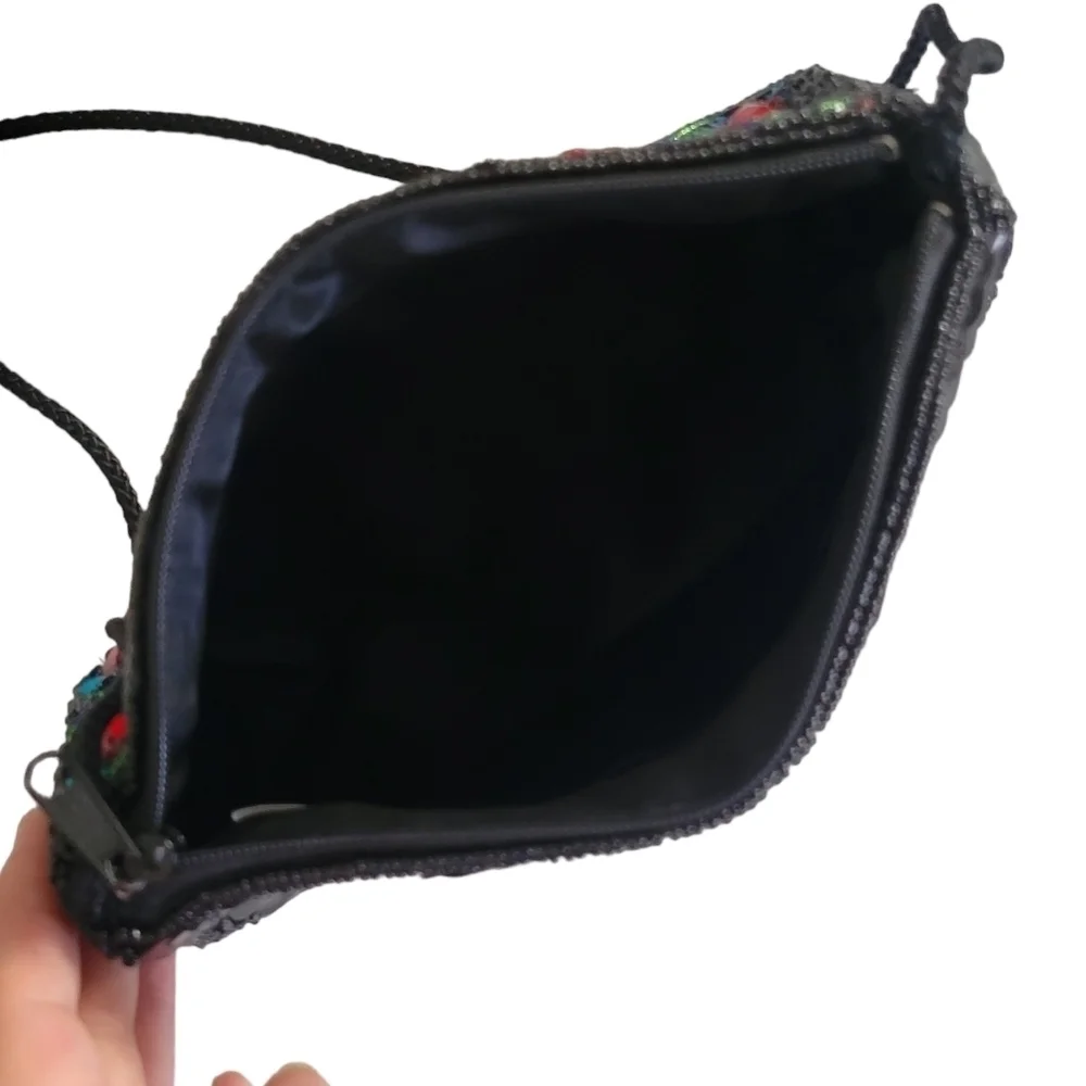 Vintage Black Multicolor Sequined 80s 90s Retro Small Cocktail Bag Crossbody